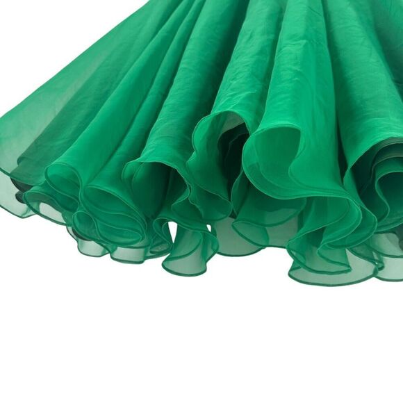 Vintage Chiffon Midi Skirt Solid Green A Line Elastic Waist Vintage 14 Modern M - Picture 4 of 6